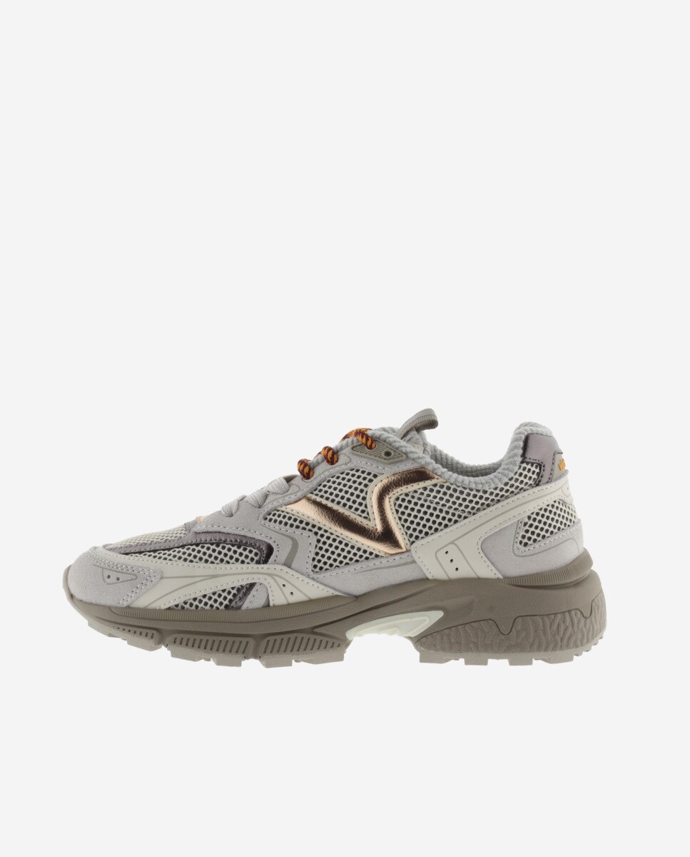 Zapatillas deportivas de mujer de malla con piezas de serraje y metalizadas - Victoria - Gris Gris-2