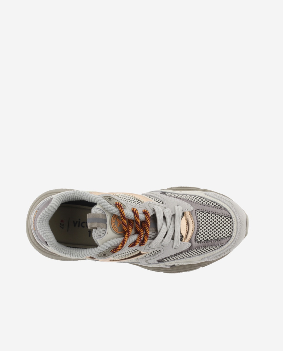 Zapatillas deportivas de mujer de malla con piezas de serraje y metalizadas - Victoria - Gris Gris-4