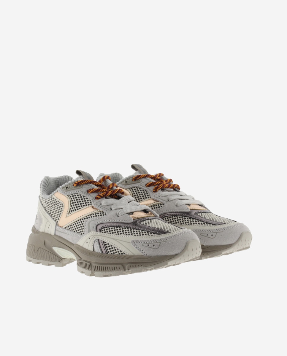 Zapatillas deportivas de mujer de malla con piezas de serraje y metalizadas - Victoria - Gris Gris-5