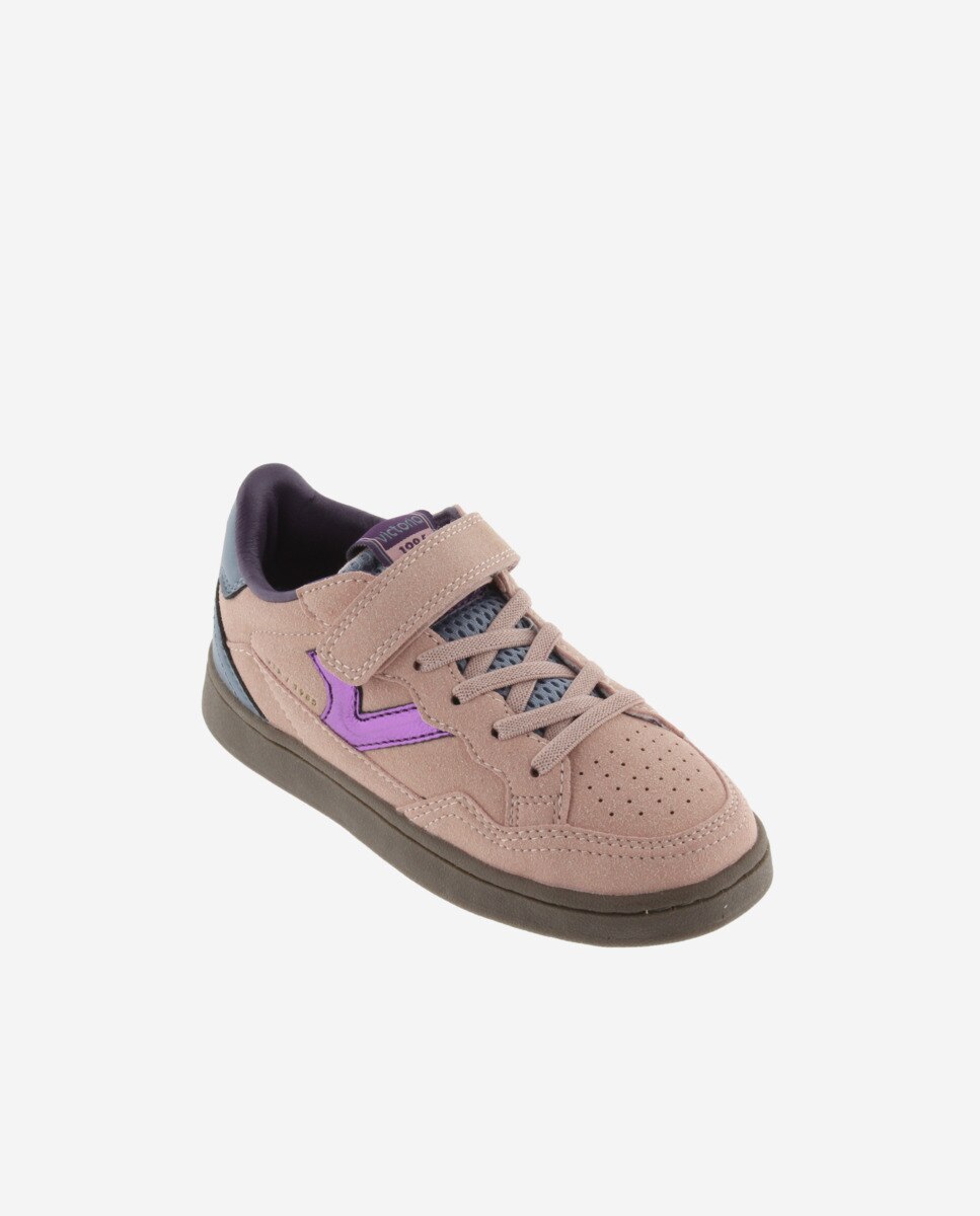 Zapatillas deportivas de niños con piezas en contraste y tira adherente - Victoria - Rosa Rosa-2