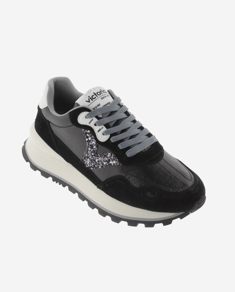 Zapatillas deportivas de mujer de nylon metalizado con piezas de