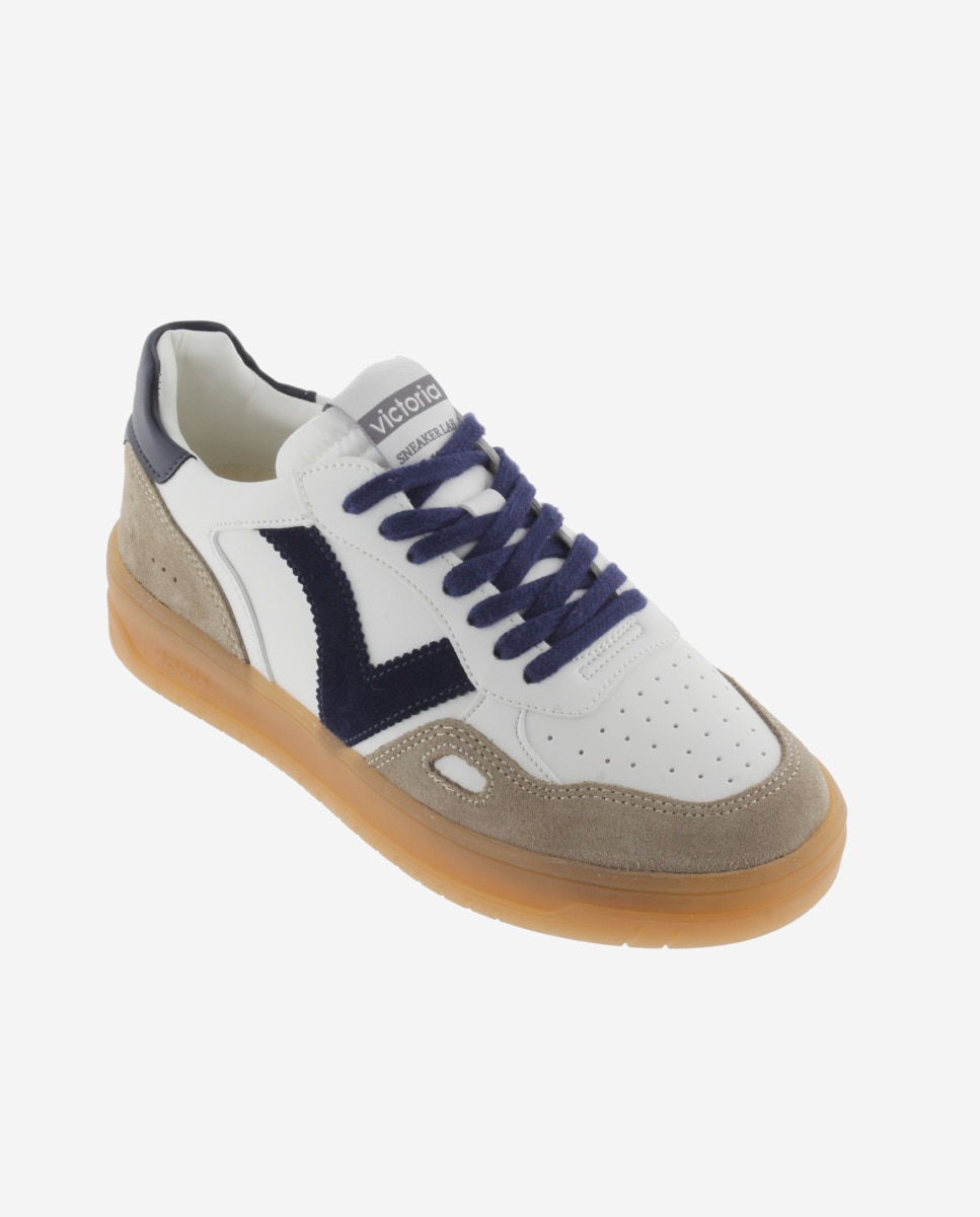 Zapatillas deportivas unisex con piezas de color y serraje y suela caramelo - Victoria - Azul Azul-3