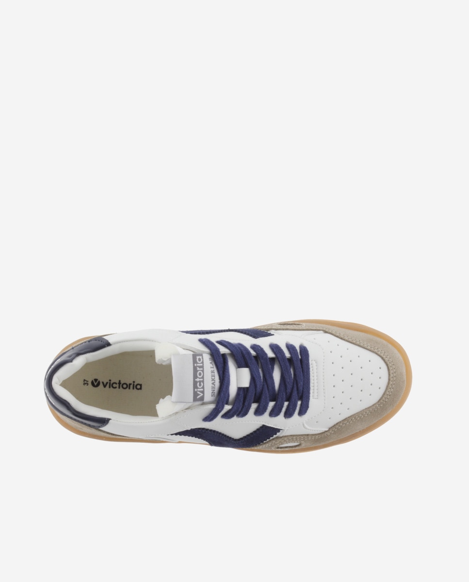 Zapatillas deportivas unisex con piezas de color y serraje y suela caramelo - Victoria - Azul Azul-4