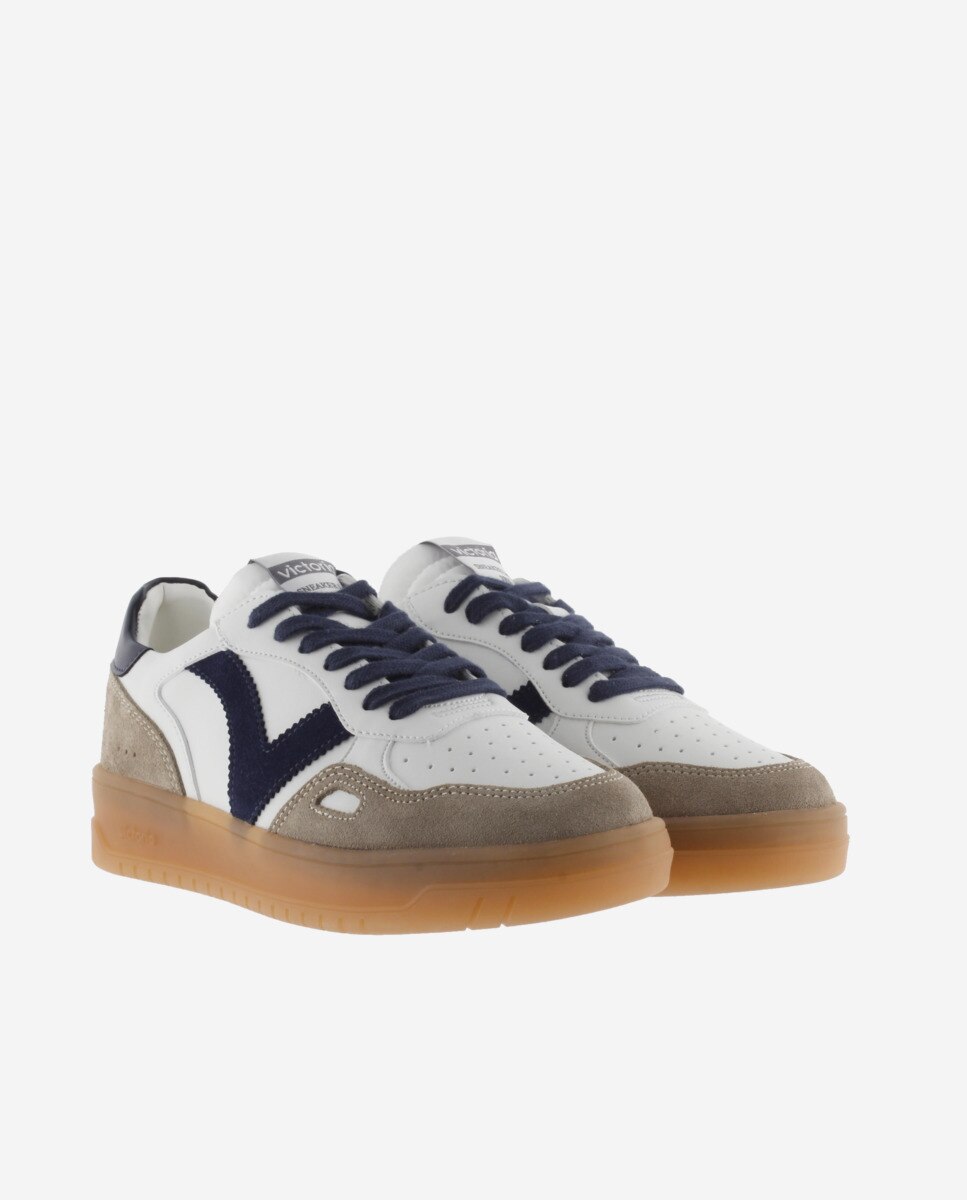 Zapatillas deportivas unisex con piezas de color y serraje y suela caramelo - Victoria - Azul Azul-5