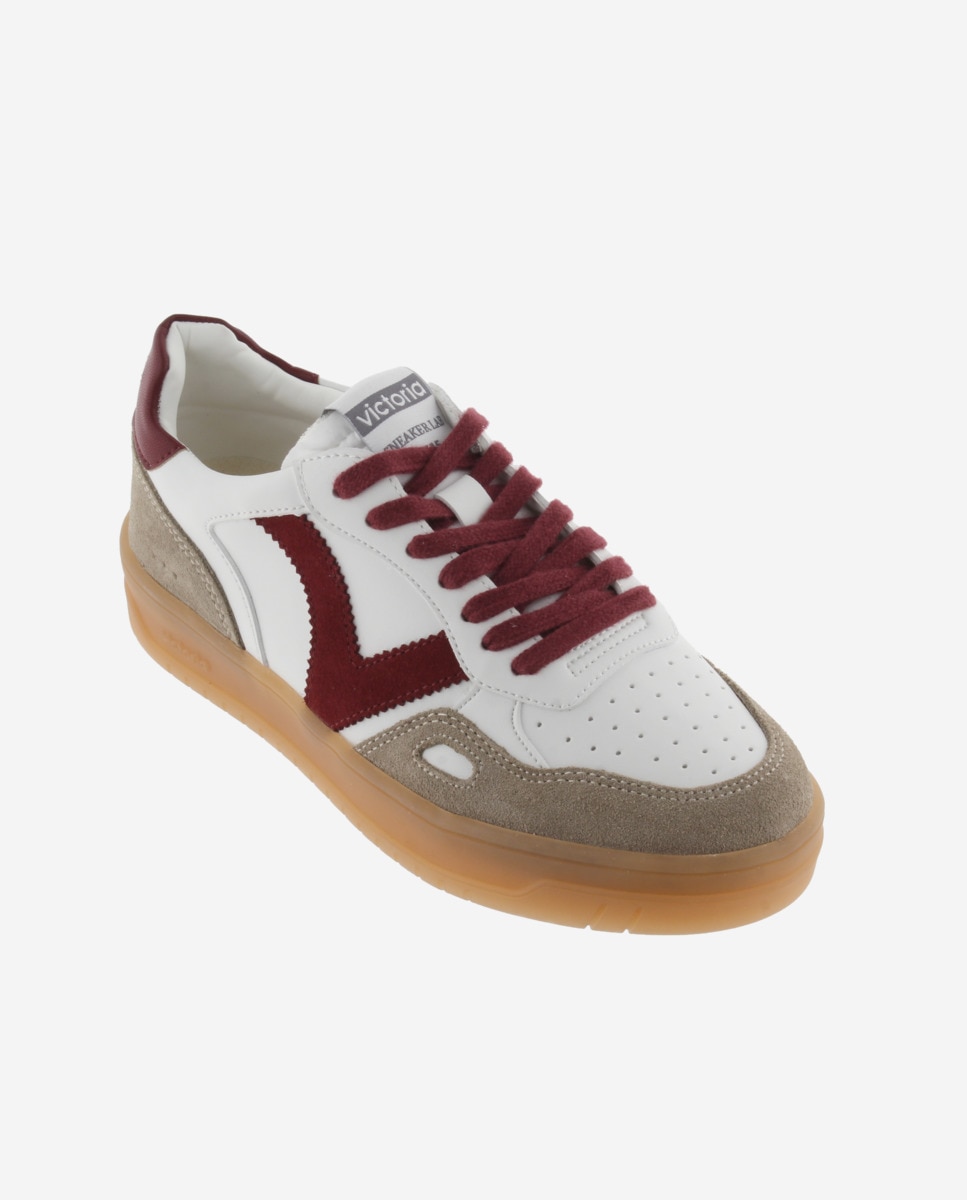 Zapatillas deportivas unisex con piezas de color y serraje y suela caramelo - Victoria - Rojo Rojo-3