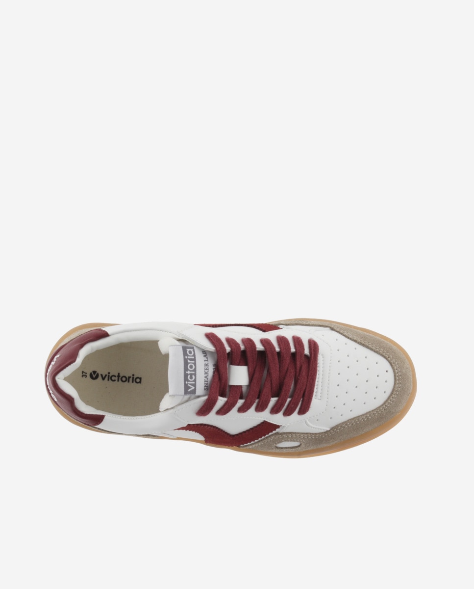 Zapatillas deportivas unisex con piezas de color y serraje y suela caramelo - Victoria - Rojo Rojo-4