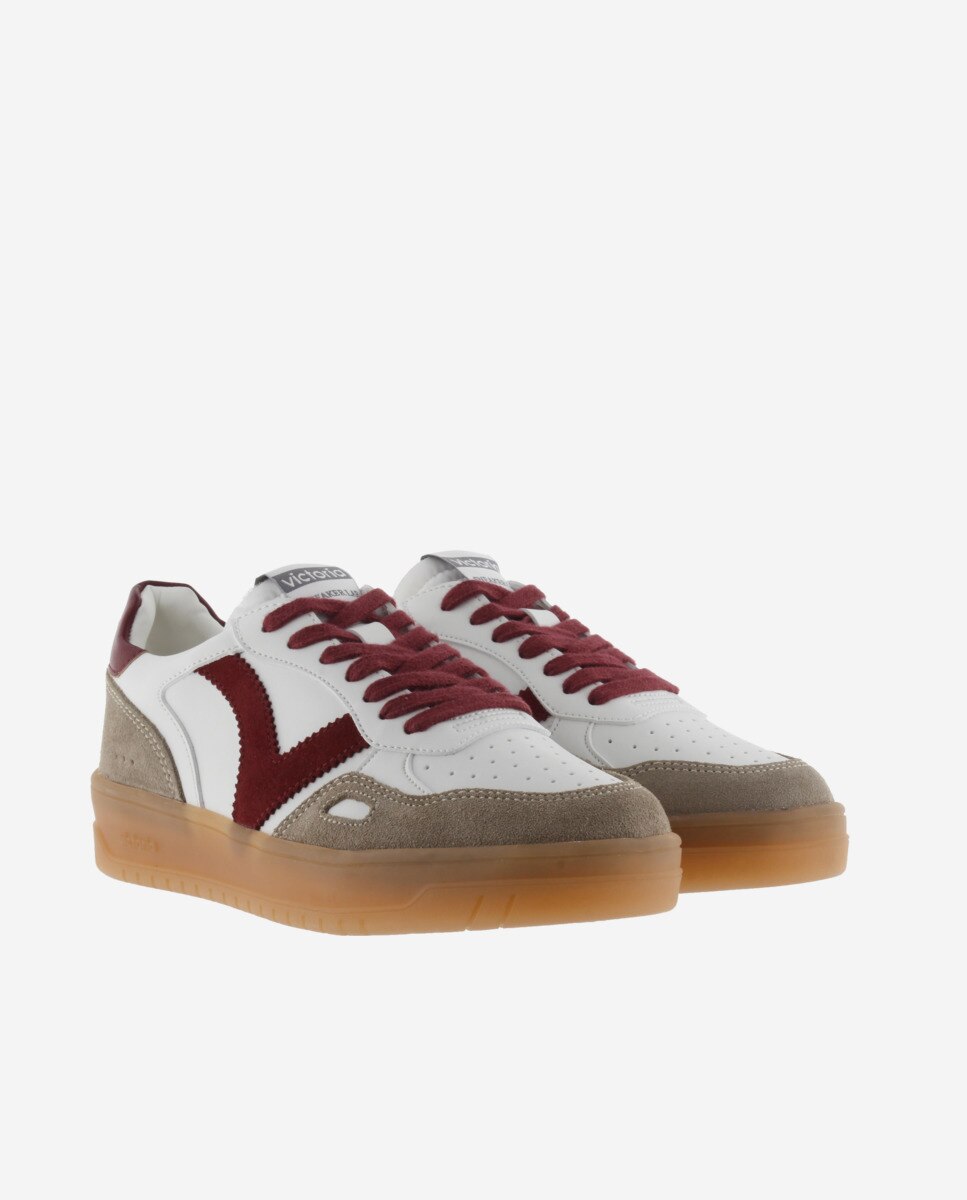 Zapatillas deportivas unisex con piezas de color y serraje y suela caramelo - Victoria - Rojo Rojo-5