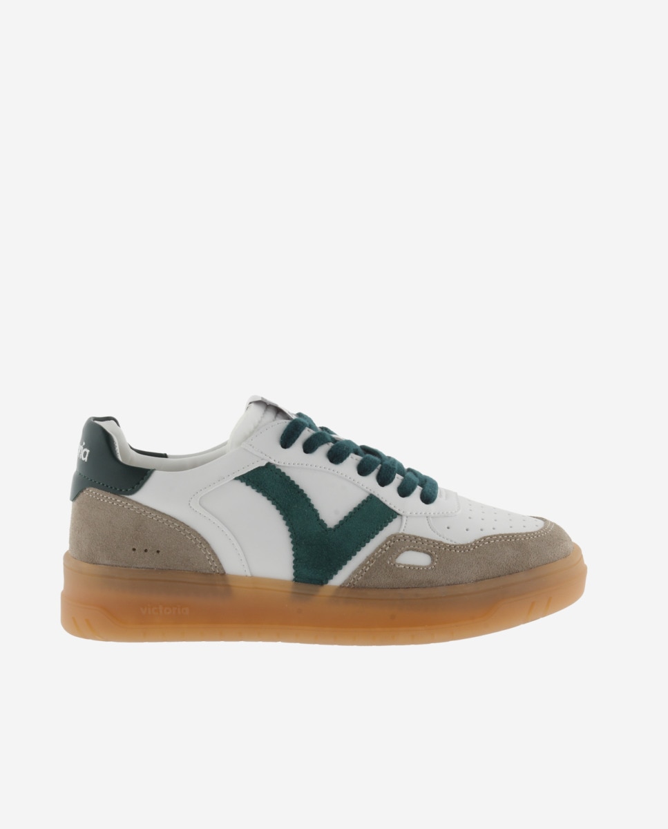 Zapatillas deportivas unisex con piezas de color y serraje y suela caramelo - Victoria - Verde Verde-1