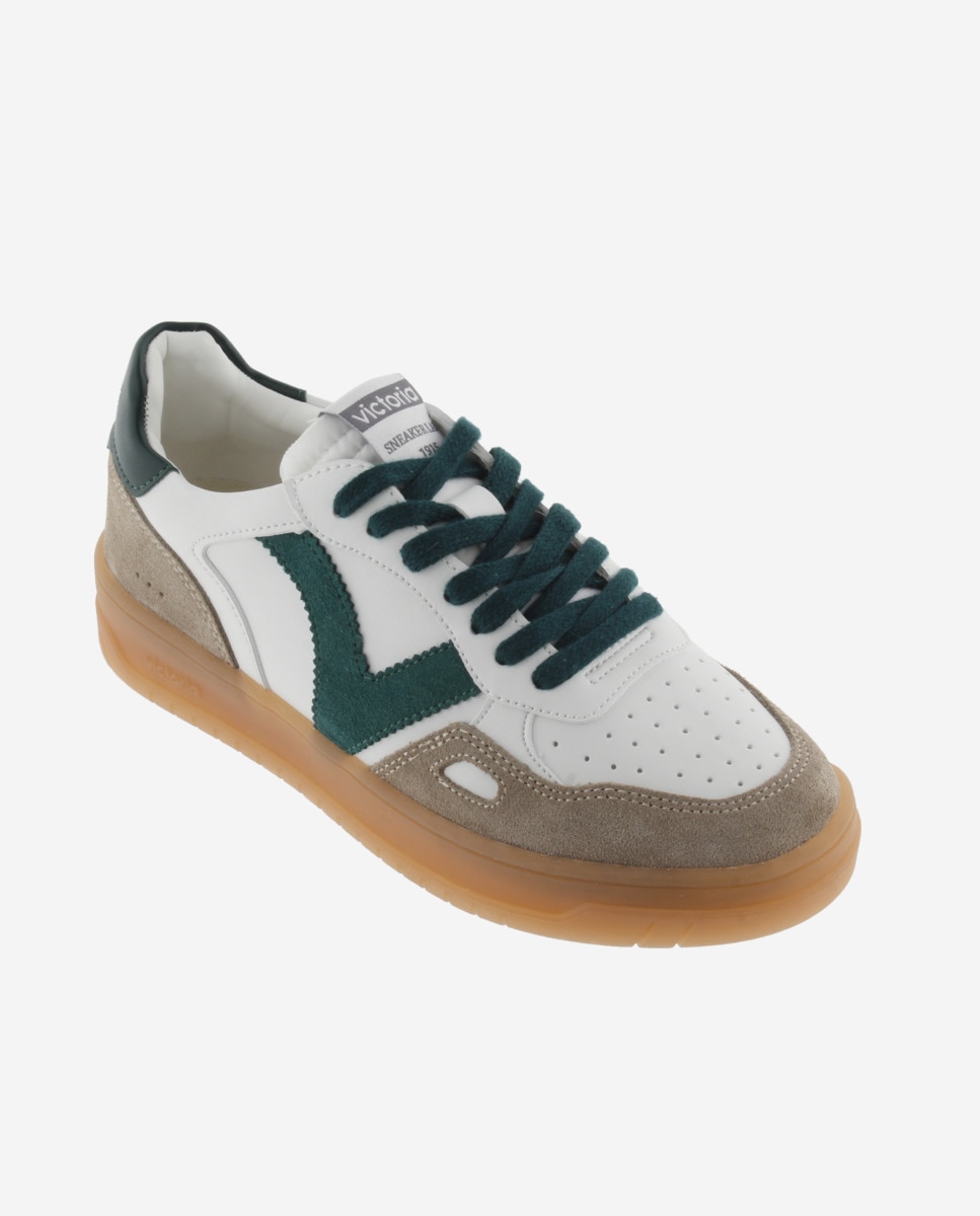 Zapatillas deportivas unisex con piezas de color y serraje y suela caramelo - Victoria - Verde Verde-3