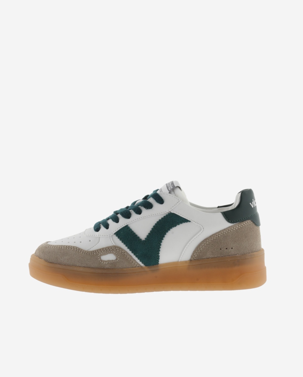 Zapatillas deportivas unisex con piezas de color y serraje y suela caramelo - Victoria - Verde Verde-2