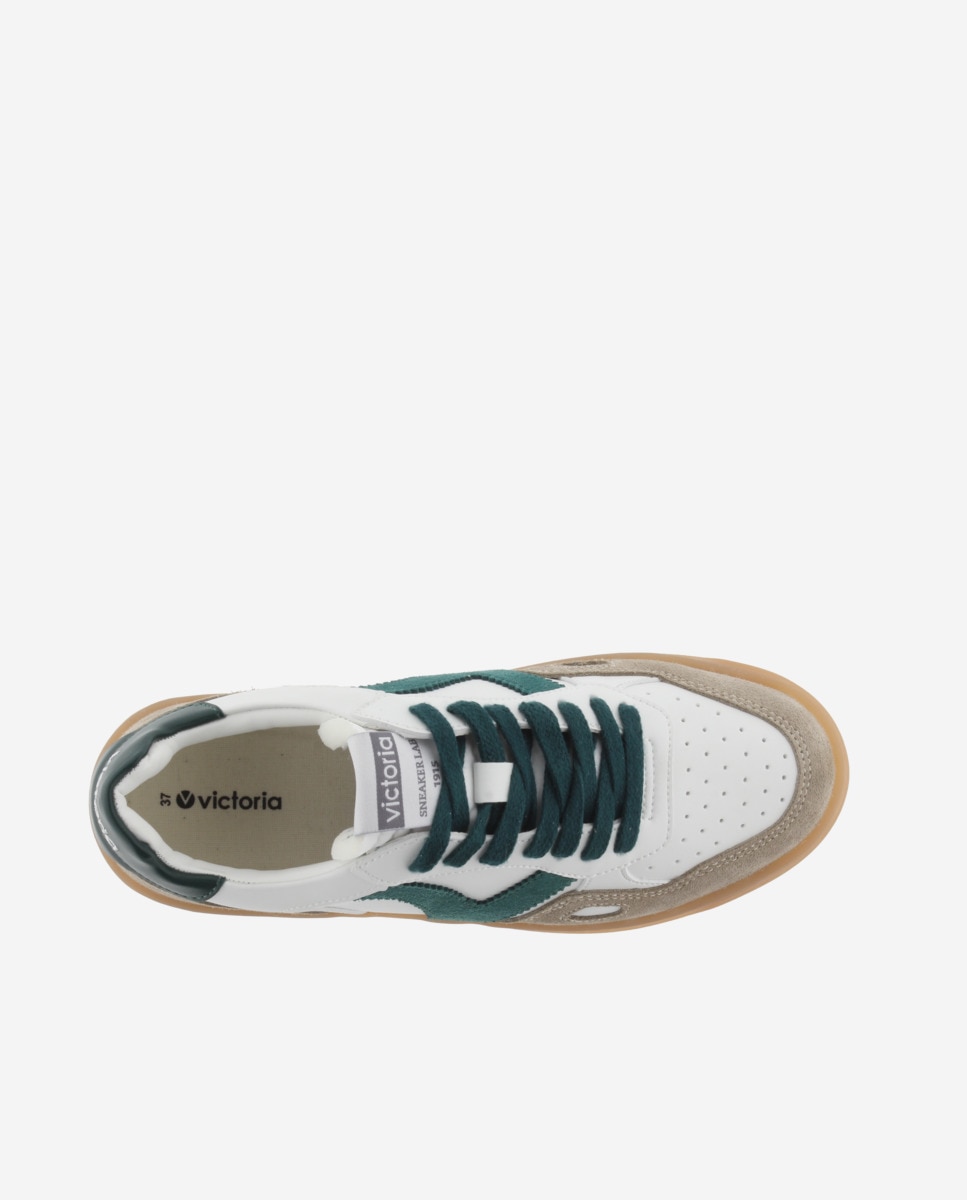 Zapatillas deportivas unisex con piezas de color y serraje y suela caramelo - Victoria - Verde Verde-4