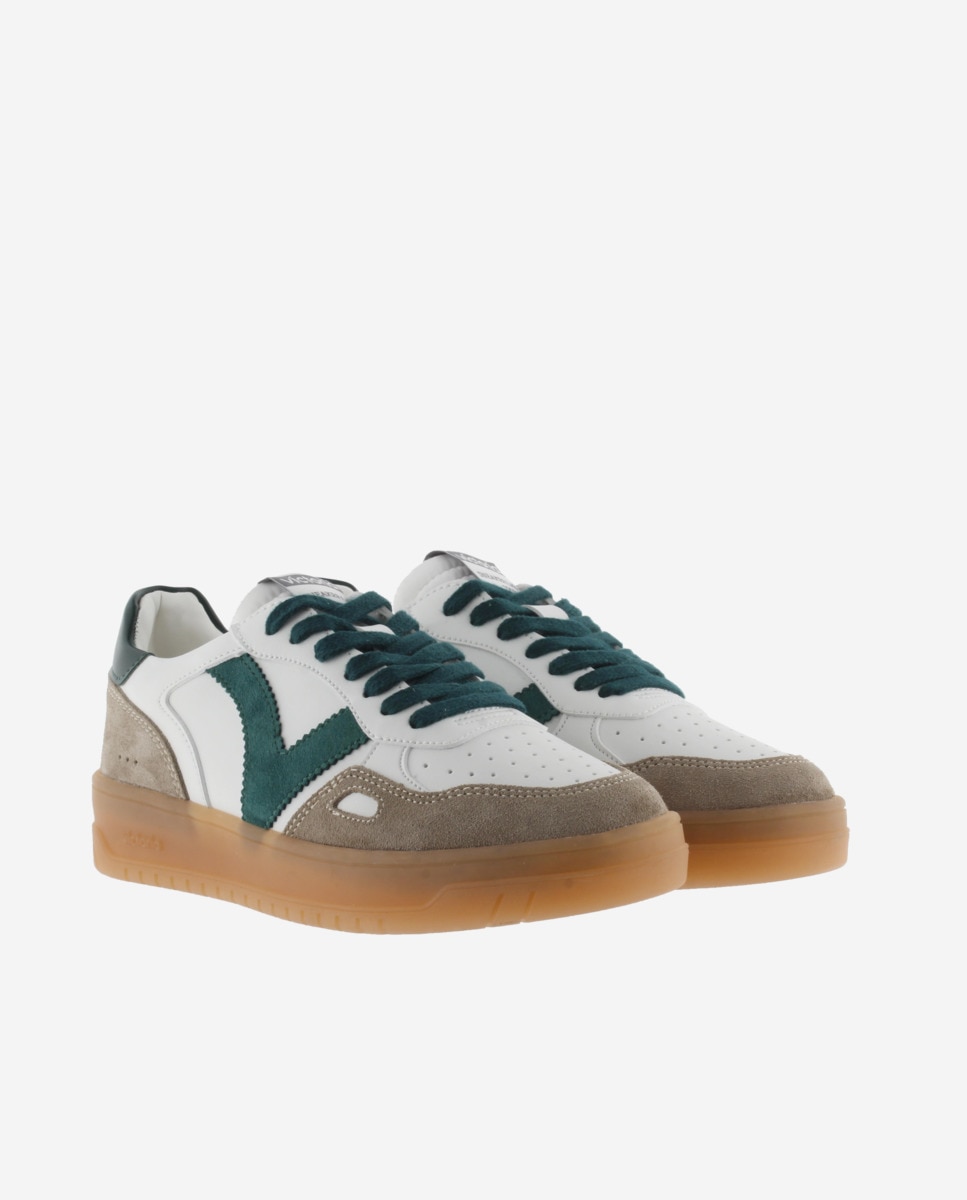 Zapatillas deportivas unisex con piezas de color y serraje y suela caramelo - Victoria - Verde Verde-5