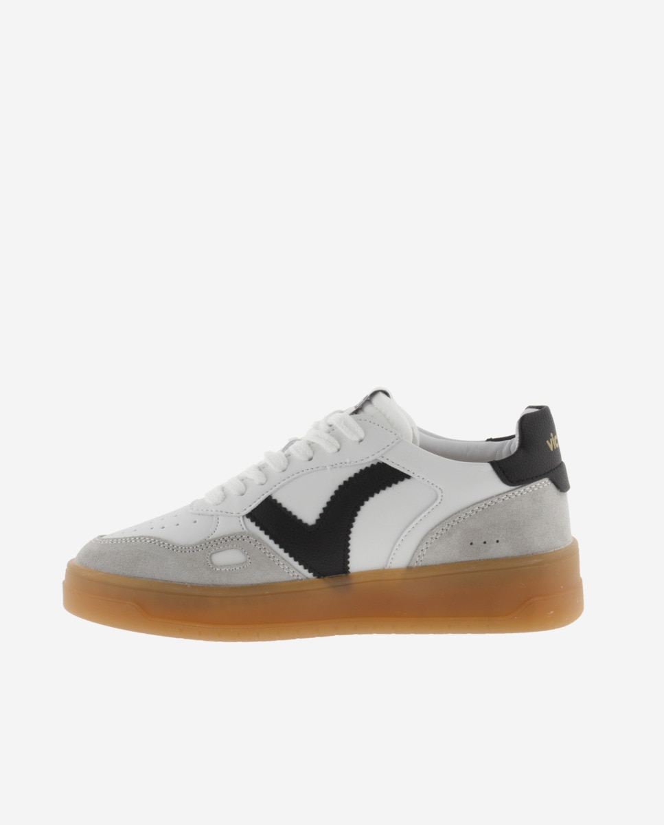 Zapatillas deportivas unisex con piezas en contraste y de serraje y suela caramelo - Victoria - Blanco Blanco-2