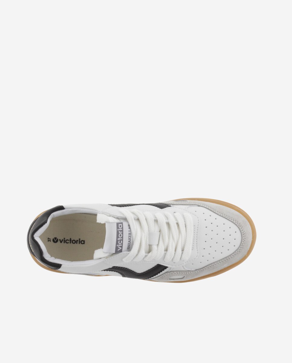 Zapatillas deportivas unisex con piezas en contraste y de serraje y suela caramelo - Victoria - Blanco Blanco-4