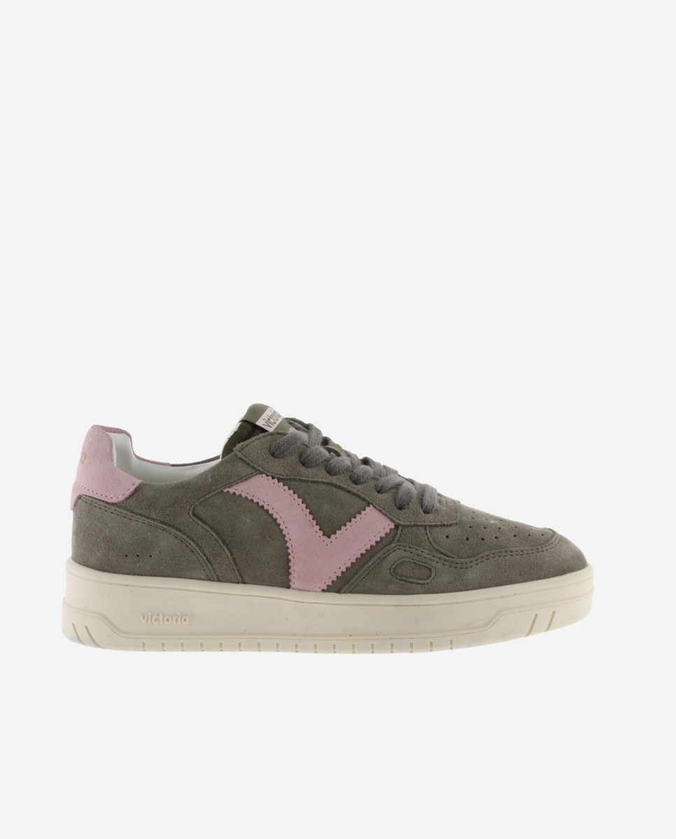Zapatillas de serraje unisex con piezas en contraste y cordones al tono - Victoria - Kaki Kaki-1