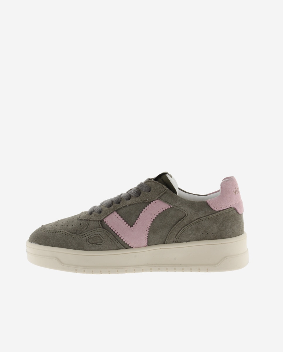 Zapatillas de serraje unisex con piezas en contraste y cordones al tono - Victoria - Kaki Kaki-2
