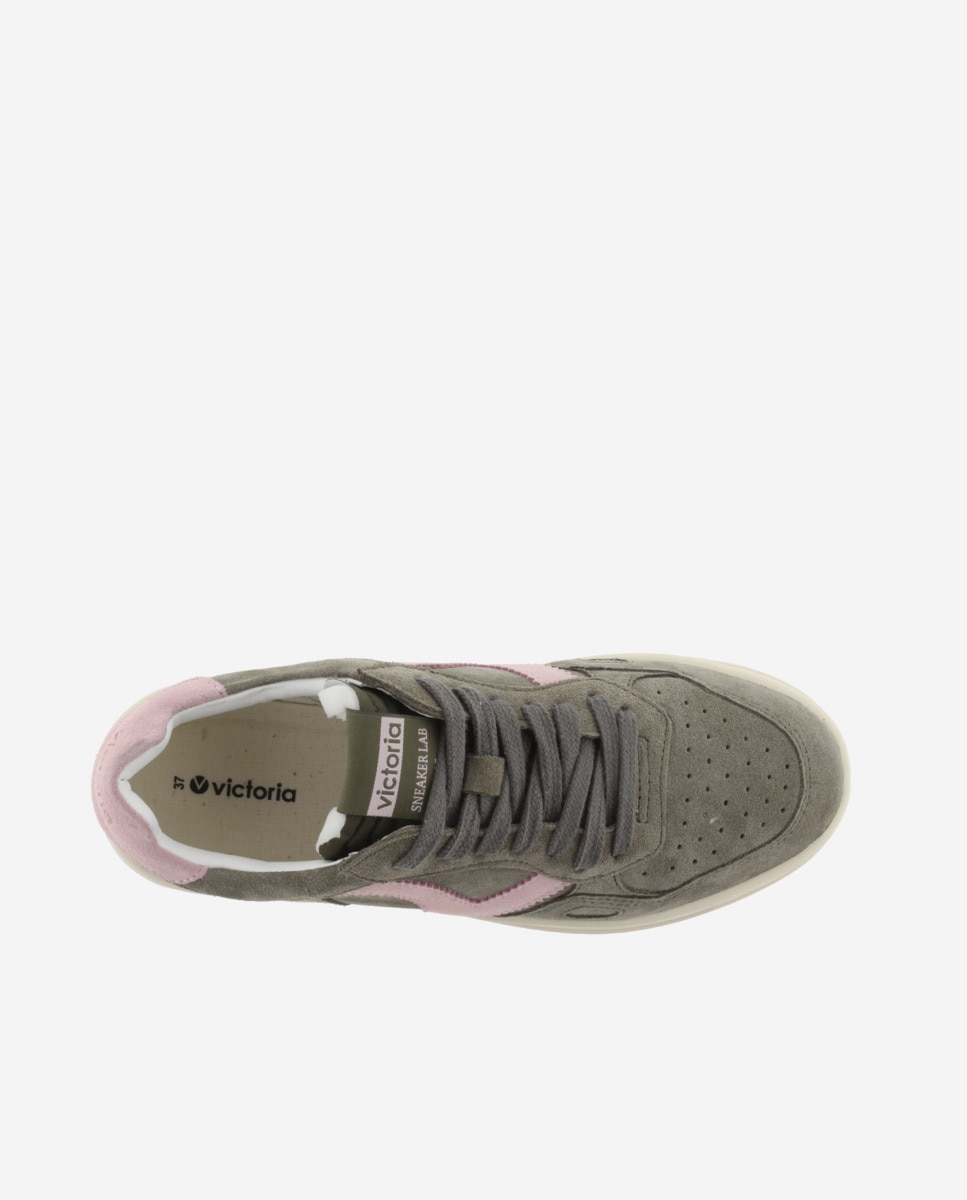 Zapatillas de serraje unisex con piezas en contraste y cordones al tono - Victoria - Kaki Kaki-4