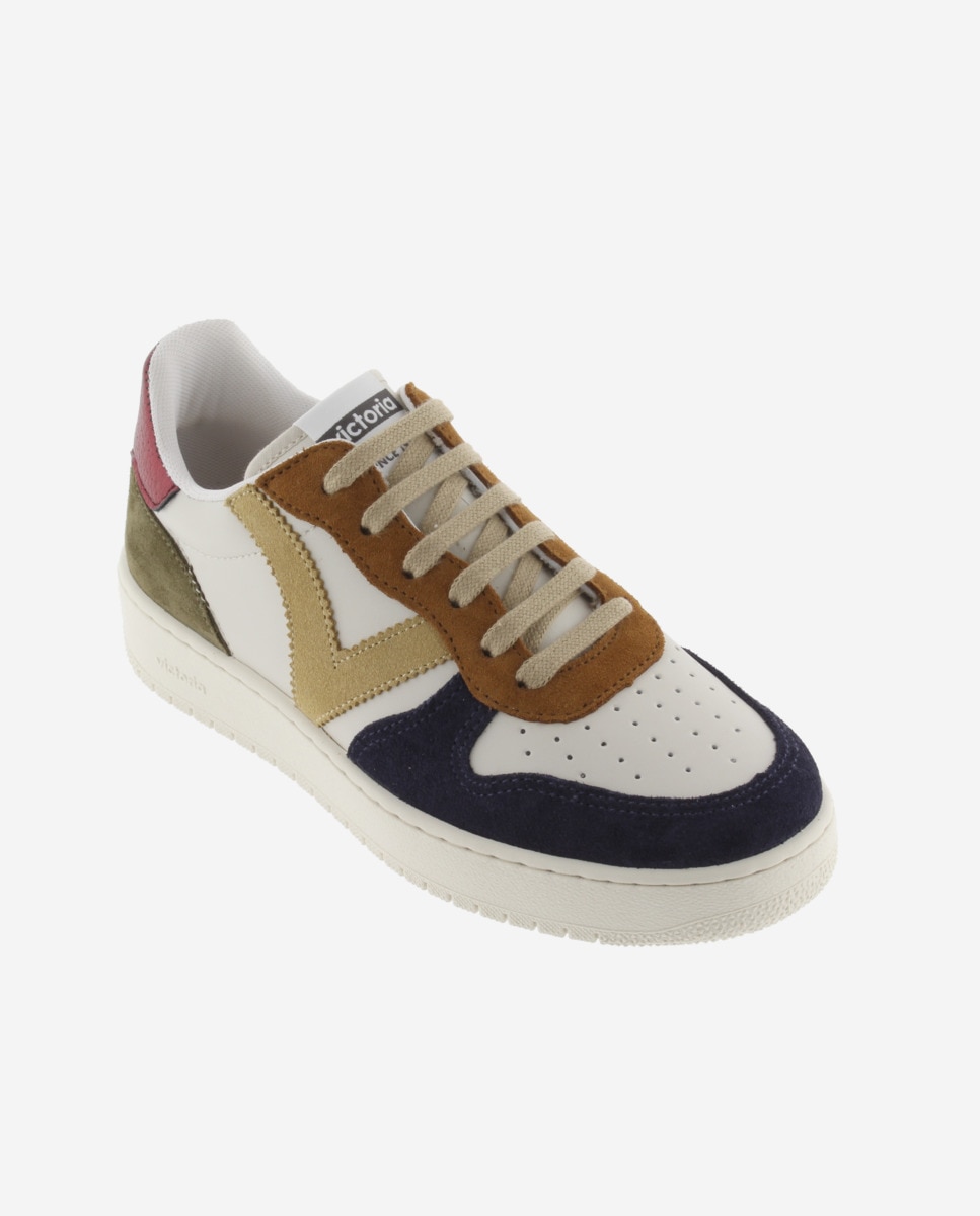 Zapatillas deportivas de mujer con piezas multicolor de serraje y trasera metalizada - Victoria - Azul marino Azul marino-3