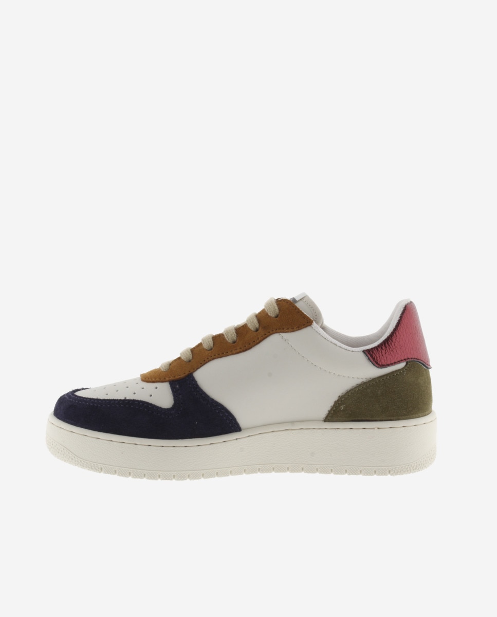 Zapatillas deportivas de mujer con piezas multicolor de serraje y trasera metalizada - Victoria - Azul marino Azul marino-2