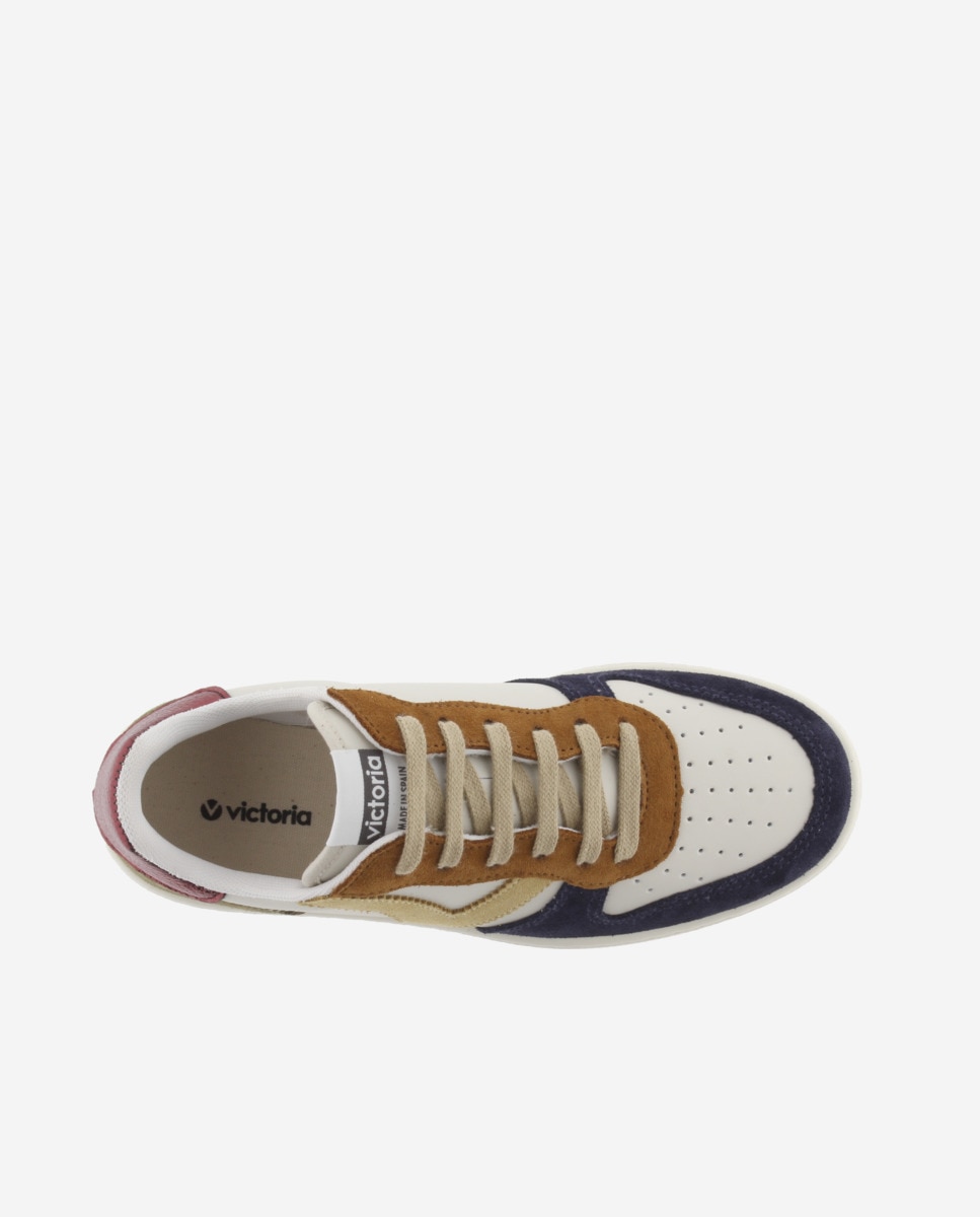 Zapatillas deportivas de mujer con piezas multicolor de serraje y trasera metalizada - Victoria - Azul marino Azul marino-4