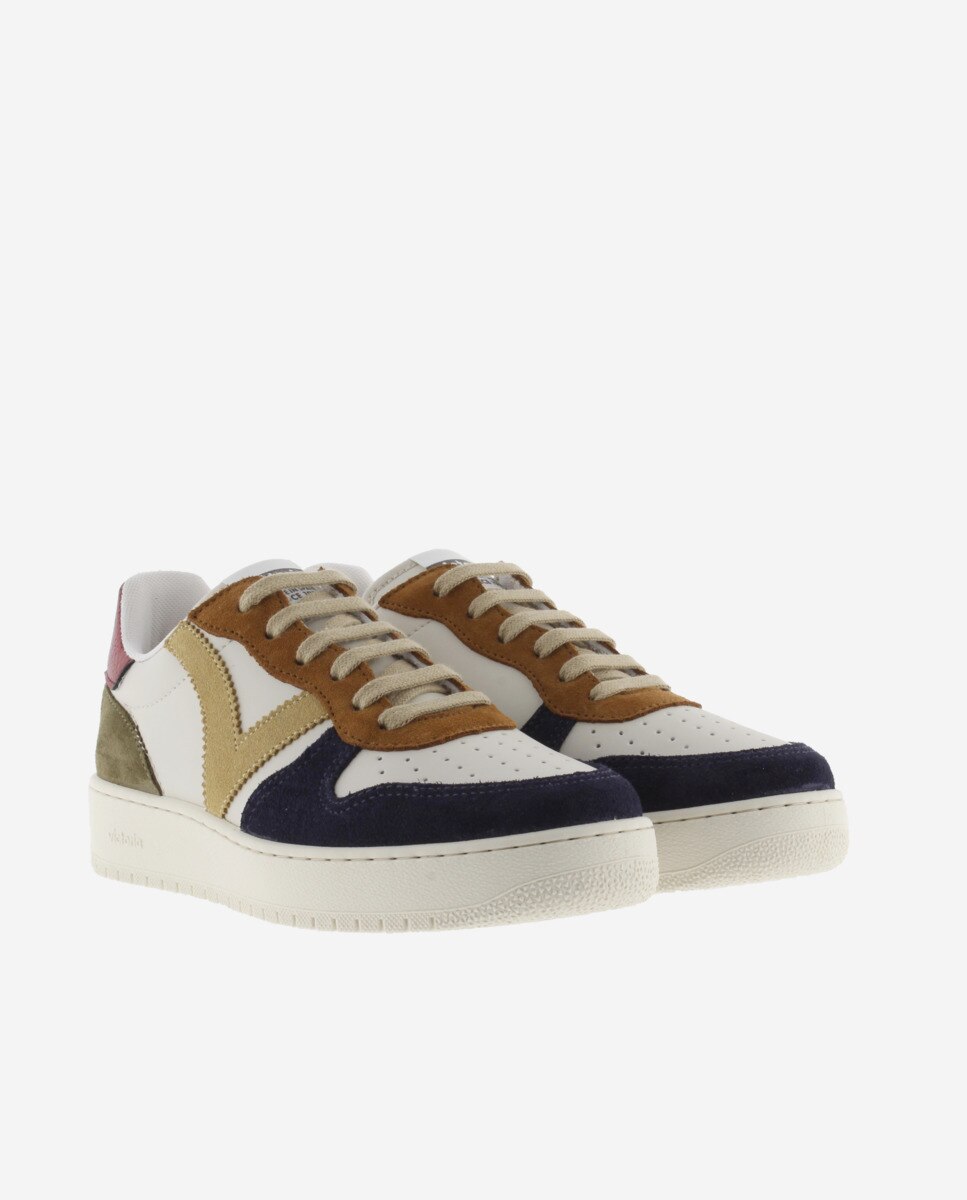 Zapatillas deportivas de mujer con piezas multicolor de serraje y trasera metalizada - Victoria - Azul marino Azul marino-5