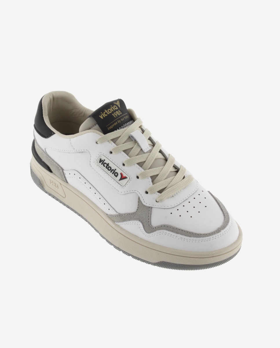 Zapatillas deportivas unisex de piel con piezas de color y serraje - Victoria - Negro Negro-3