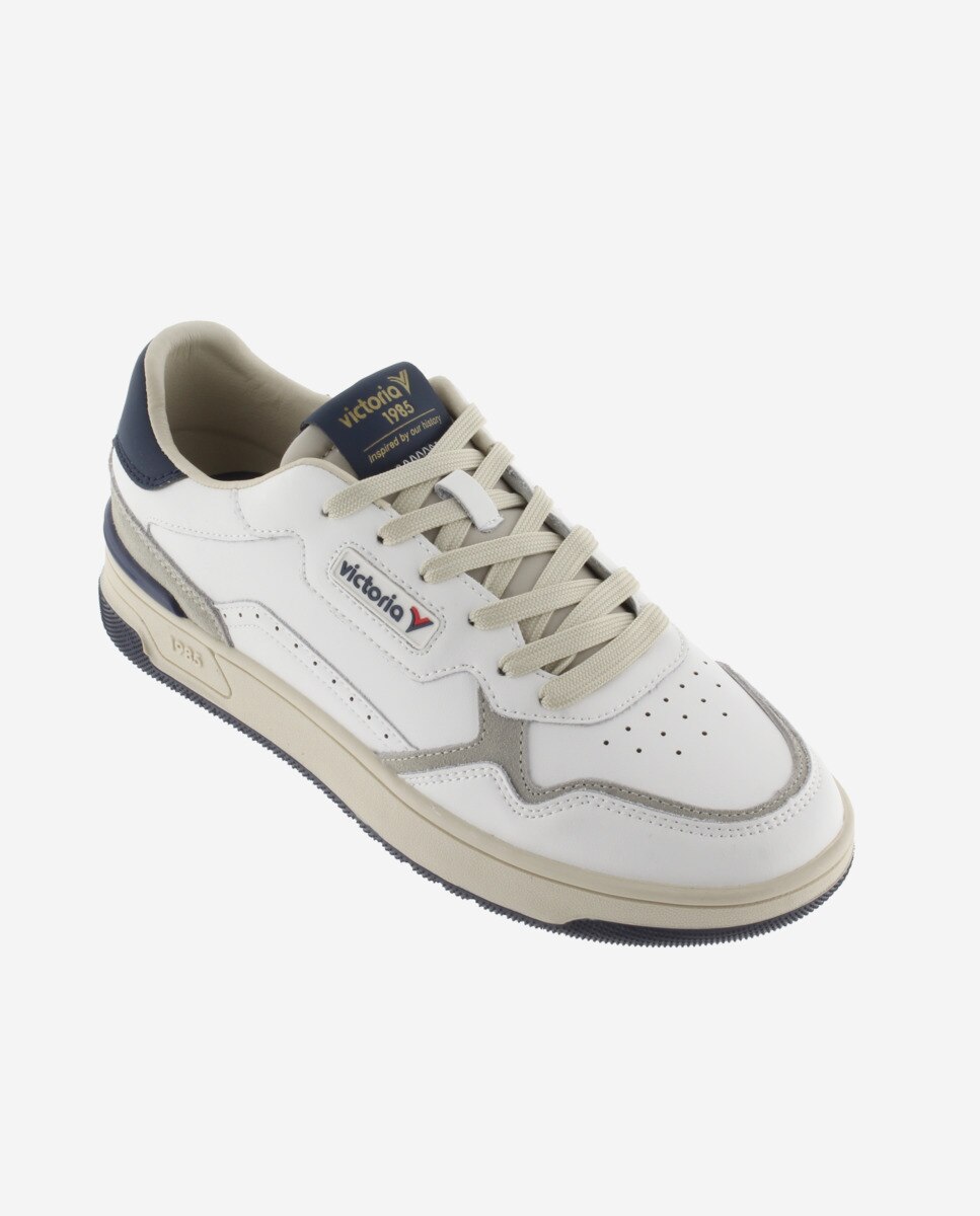 Zapatillas deportivas unisex de piel con piezas de color y serraje - Victoria - Azul marino Azul marino-3