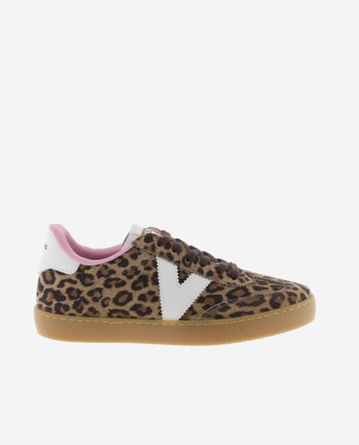 Imagen 0 de Zapatillas de serraje de mujer leopardo con piezas en contraste y cordones al tono