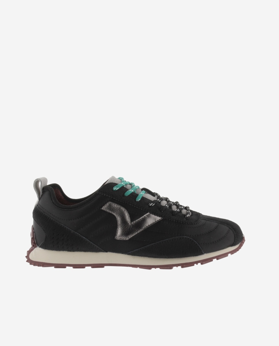 Zapatillas deportivas de mujer con piezas de serraje y logotipo metalizado - Victoria - Negro Negro-1