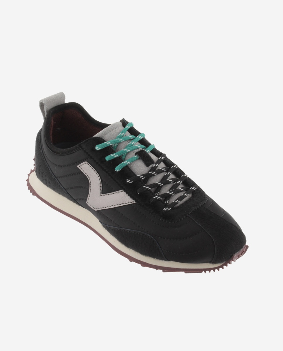 Zapatillas deportivas de mujer con piezas de serraje y logotipo metalizado - Victoria - Negro Negro-4