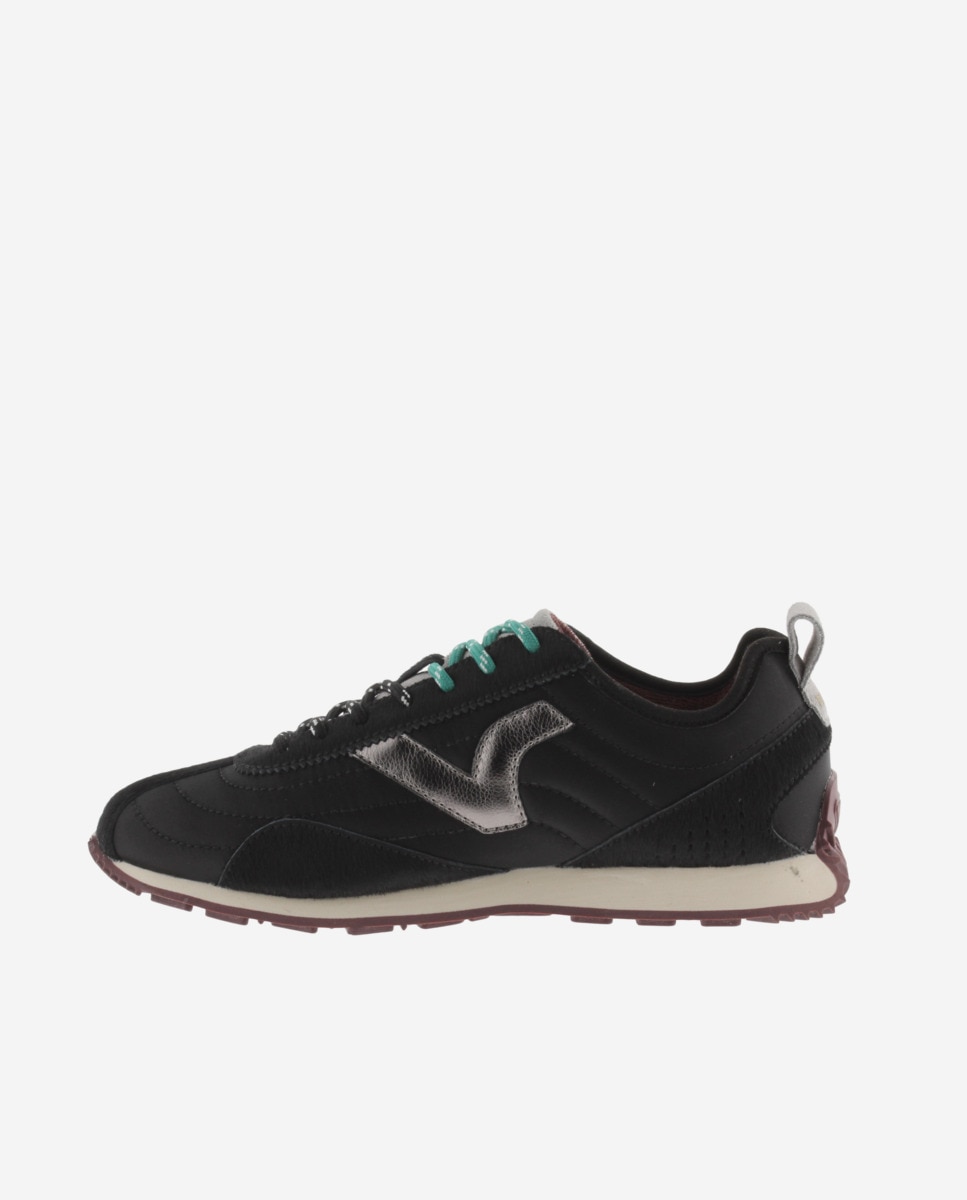 Zapatillas deportivas de mujer con piezas de serraje y logotipo metalizado - Victoria - Negro Negro-3