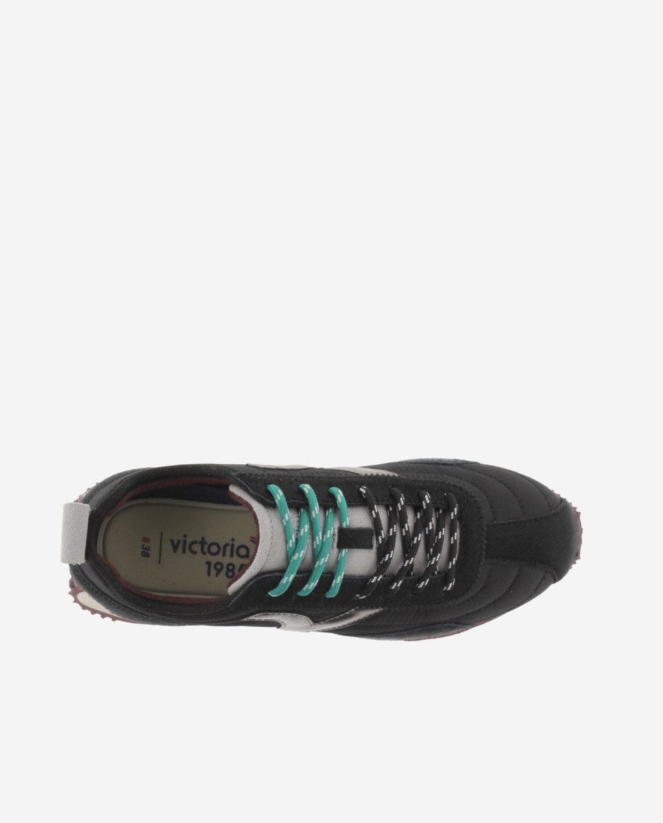 Zapatillas deportivas de mujer con piezas de serraje y logotipo metalizado - Victoria - Negro Negro-2