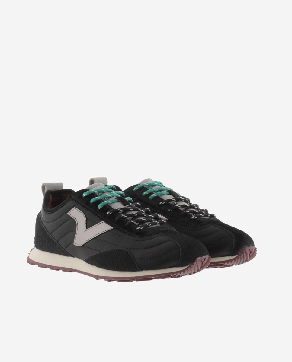 Zapatillas deportivas de mujer con piezas de serraje y logotipo metalizado - Victoria - Negro Negro-5