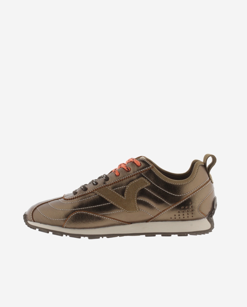 Zapatillas deportivas de mujer de piel metalizada con pespuntes a contraste - Victoria - Bronce Bronce-2