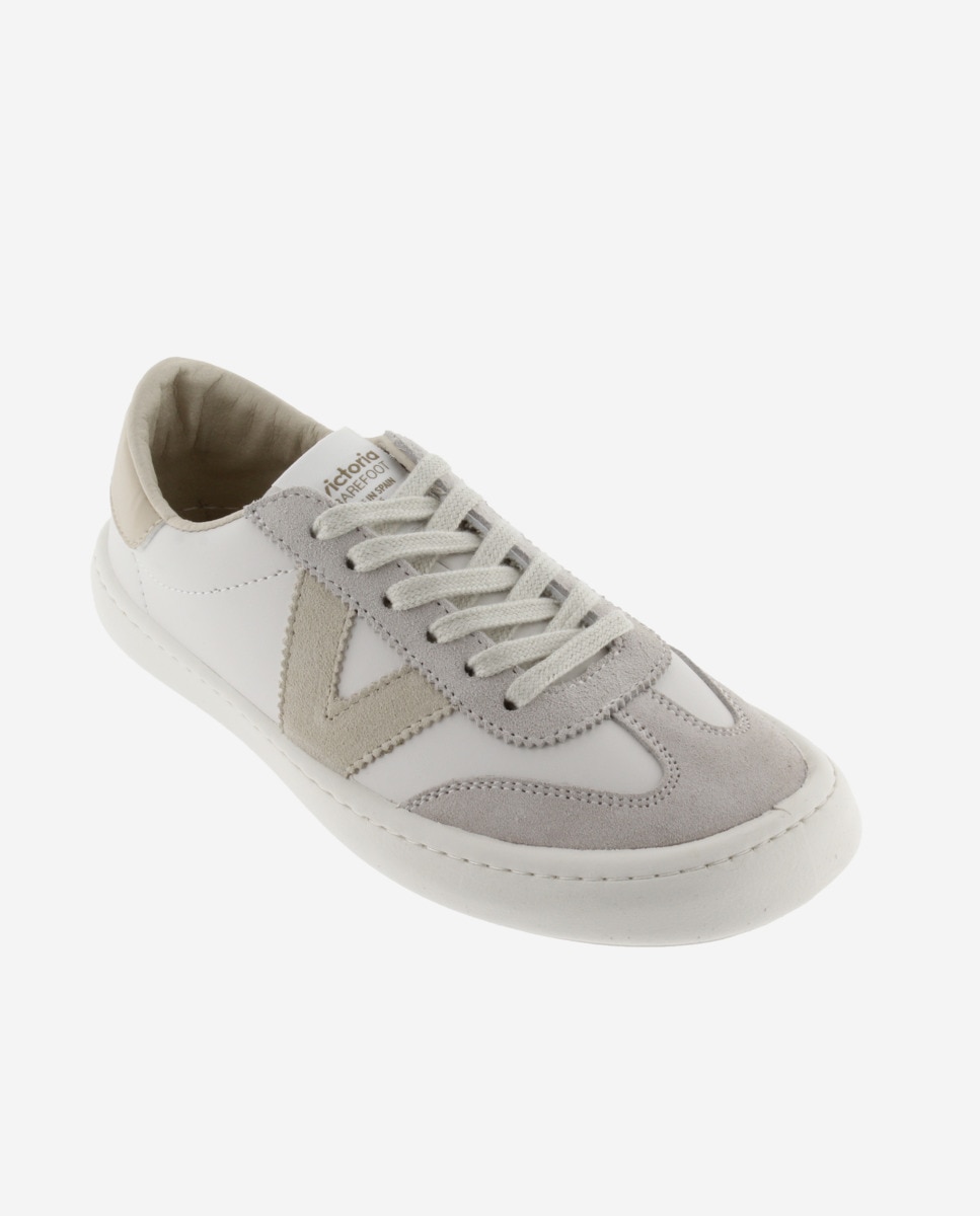 Zapatillas bajas de mujer barefoot con piezas de color y serraje en contraste - Victoria - Blanco hielo Blanco hielo-3