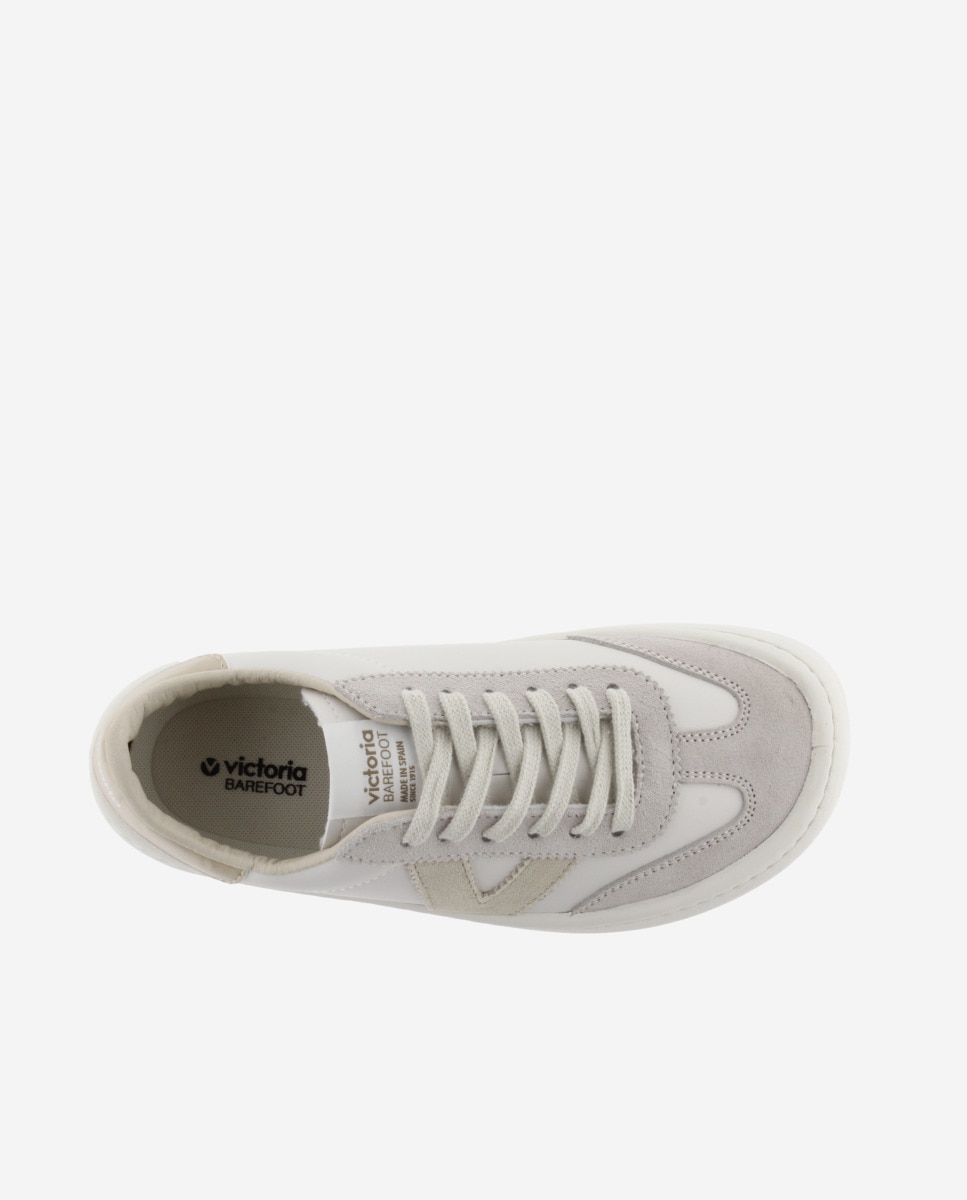 Zapatillas bajas de mujer barefoot con piezas de color y serraje en contraste - Victoria - Blanco hielo Blanco hielo-4