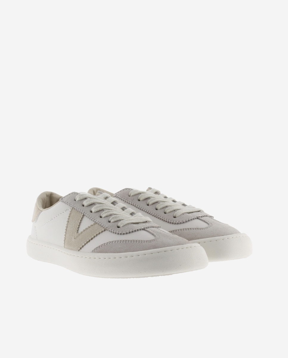 Zapatillas bajas de mujer barefoot con piezas de color y serraje en contraste - Victoria - Blanco hielo Blanco hielo-5