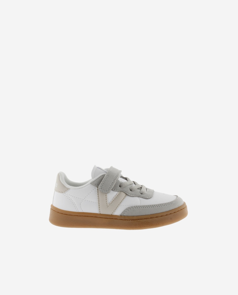 Zapatillas deportivas de niños con piezas de color y suela caramelo - Victoria - Blanco hielo Blanco hielo-1