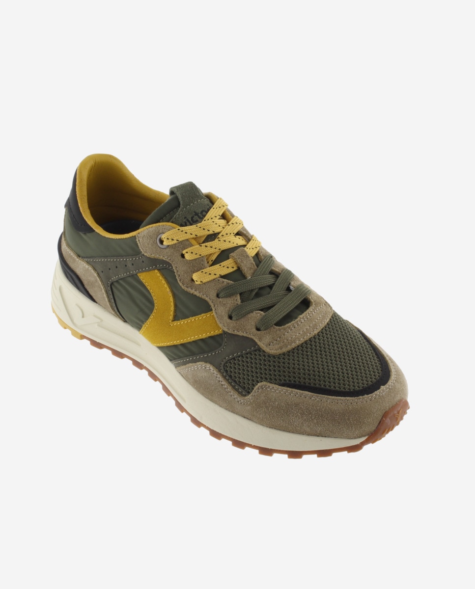 Zapatillas deportivas unisex con piezas de color y serraje - Victoria - Kaki Kaki-3
