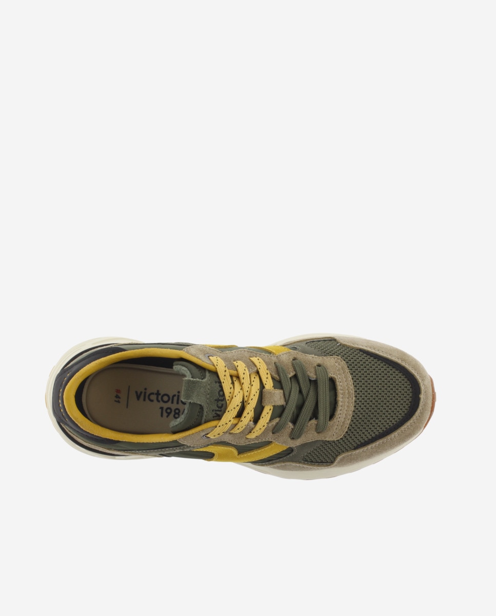 Zapatillas deportivas unisex con piezas de color y serraje - Victoria - Kaki Kaki-4