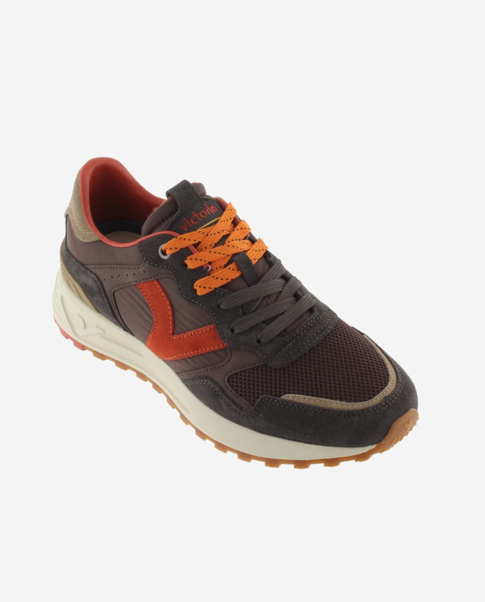Zapatillas deportivas unisex con piezas de color y serraje - Victoria - Marrón Marrón-3