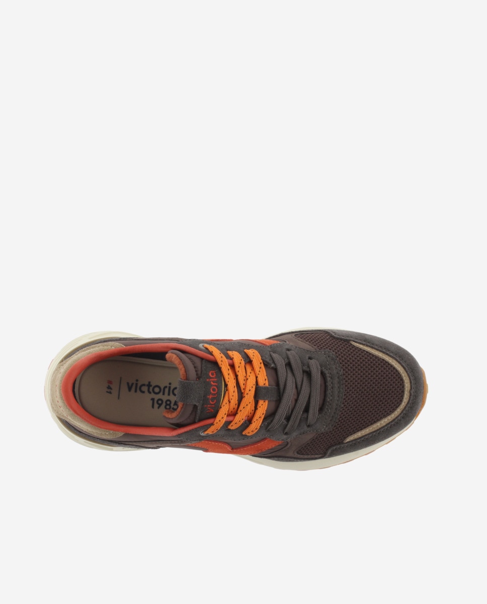 Zapatillas deportivas unisex con piezas de color y serraje - Victoria - Marrón Marrón-4