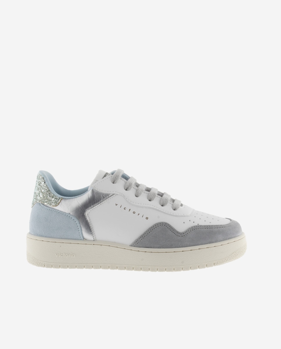 Victoria - Zapatillas deportivas de mujer con piezas metalizadas y de serraje en contraste.