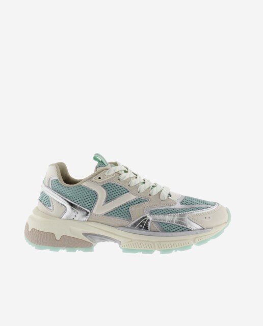 Imagen 0 de Zapatillas deportivas de mujer en malla con piezas metalizadas y de serraje