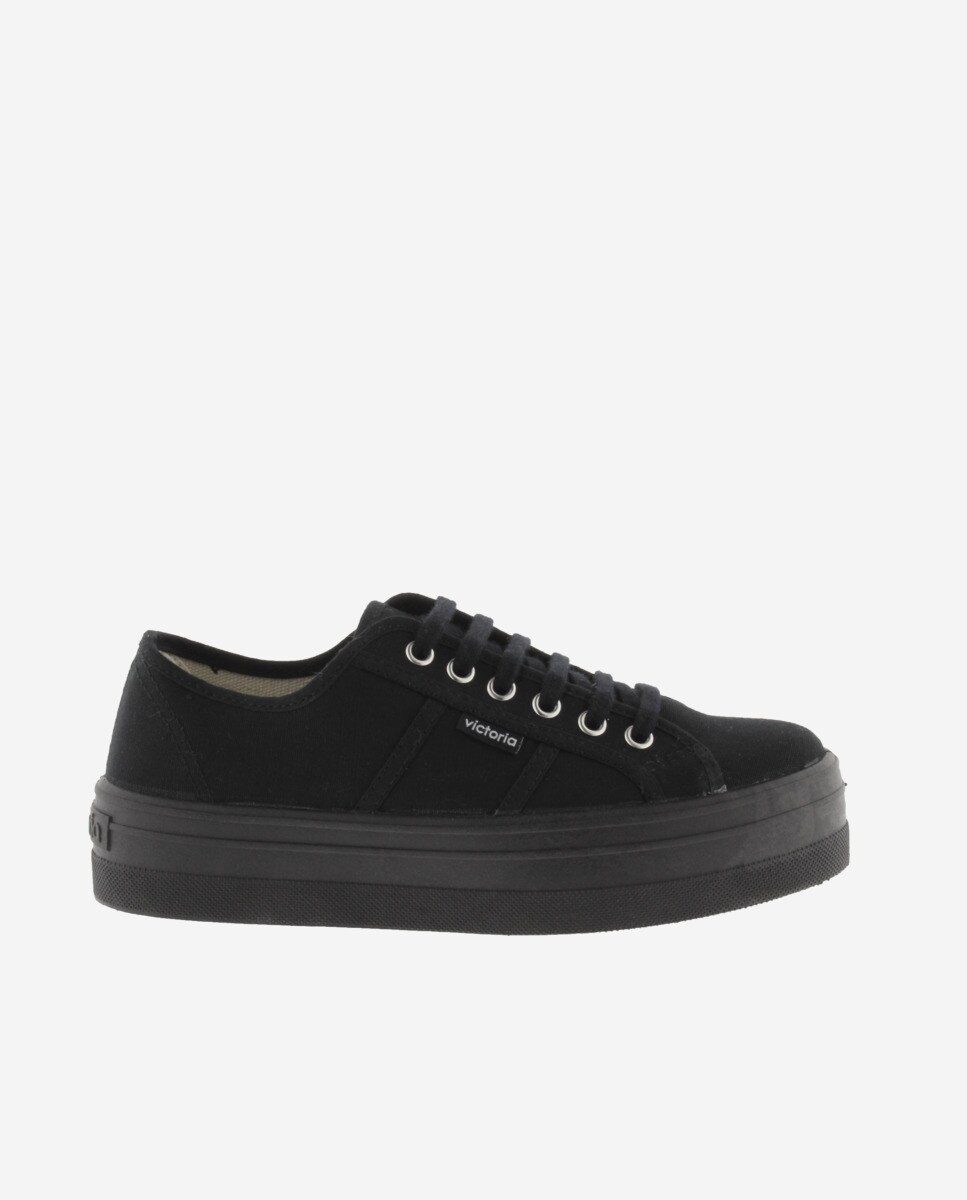 Zapatillas de lona de mujer negro monocromo con plataforma