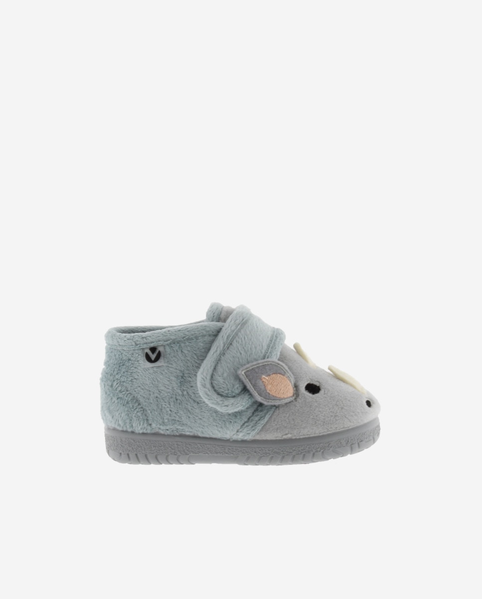 Imagen 0 de Zapatillas de casa cerradas de bebés de pelo animalitos con tira adherente y suela al tono Cielo