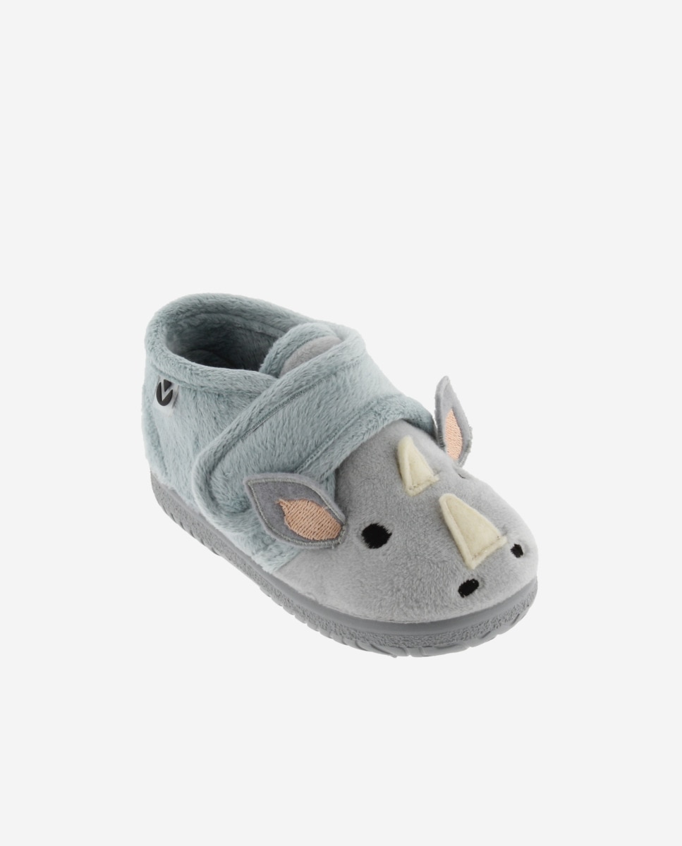 Zapatillas de casa cerradas de bebés de pelo animalitos con tira adherente y suela al tono - Victoria - Cielo Cielo-2