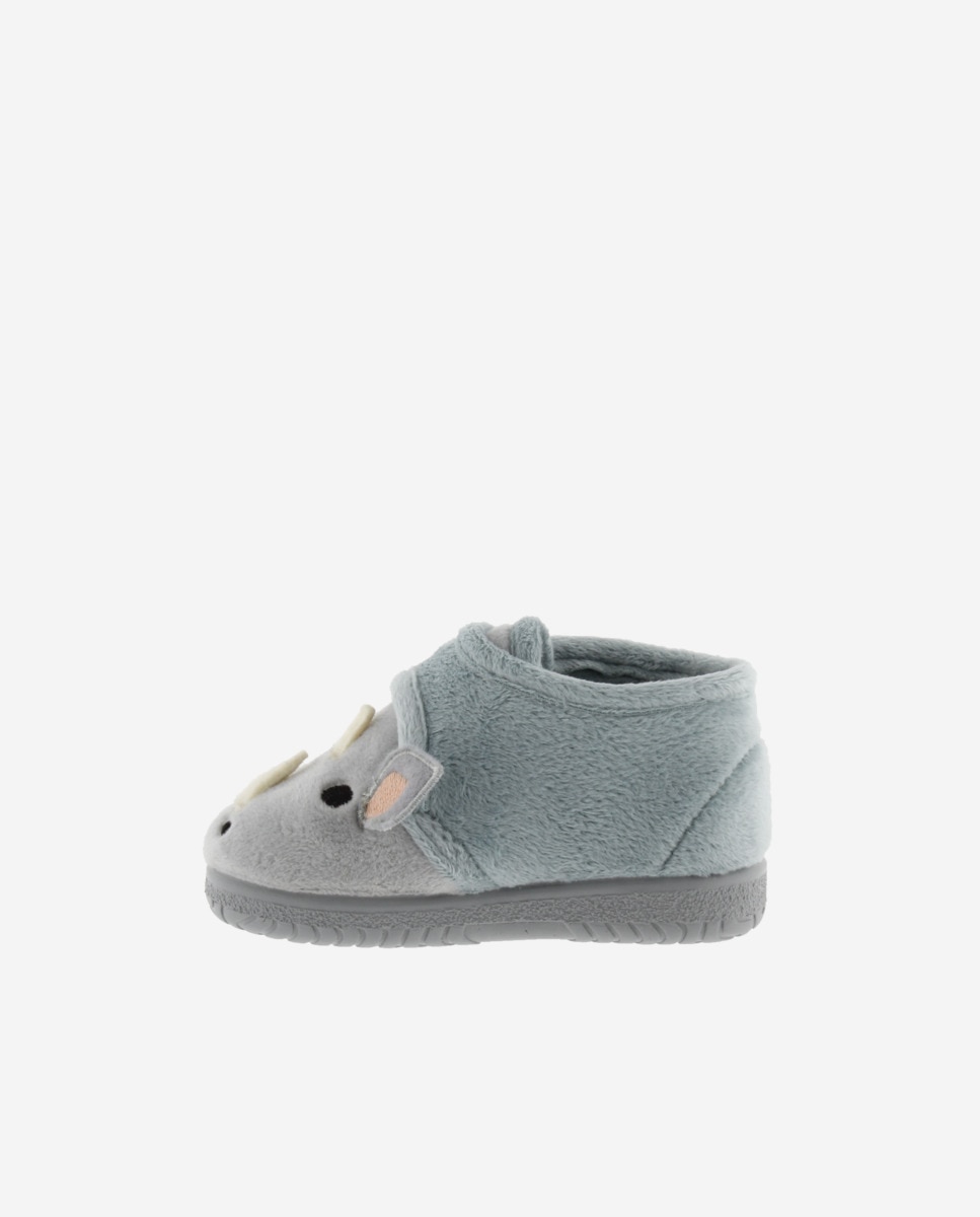 Zapatillas de casa cerradas de bebés de pelo animalitos con tira adherente y suela al tono - Victoria - Cielo Cielo-3