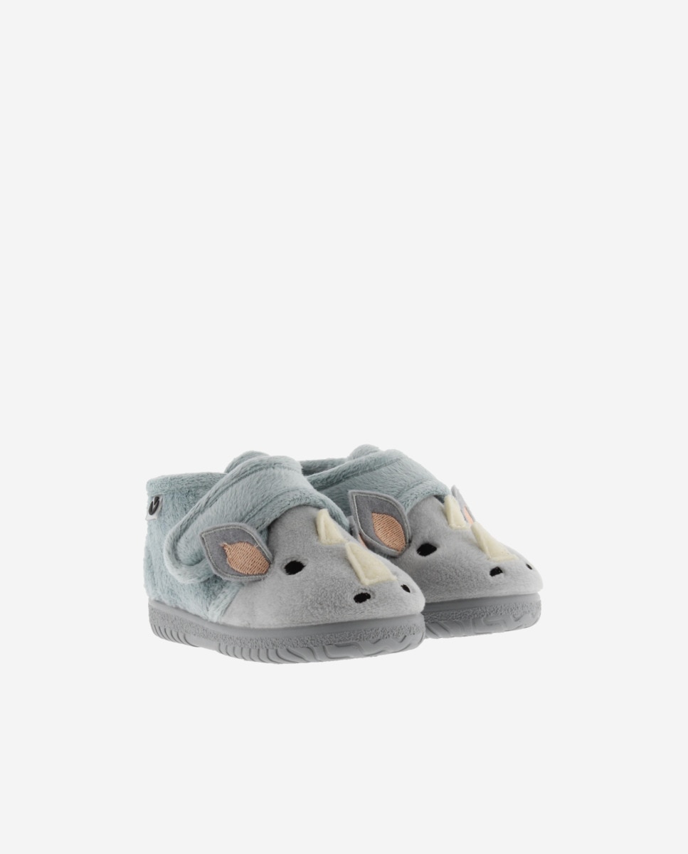 Zapatillas de casa cerradas de bebés de pelo animalitos con tira adherente y suela al tono - Victoria - Cielo Cielo-5