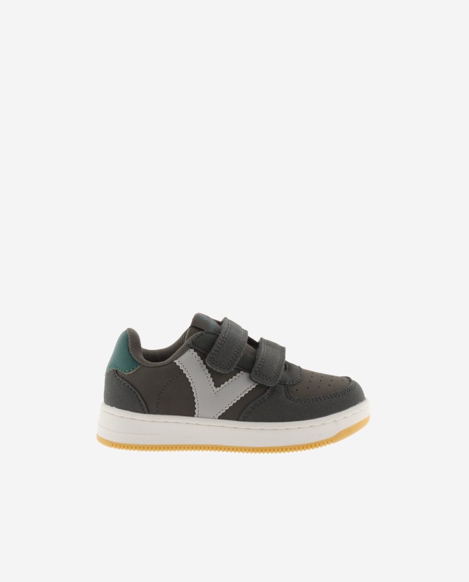 Zapatillas deportivas de niños con piezas de serraje al tono y tiras adherentes - Victoria - Antracita Antracita-1